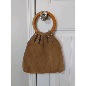 Xhilaration Y2K 90s brown Leather Suede  Hobo Wrist Hand bag Wooden Handle West